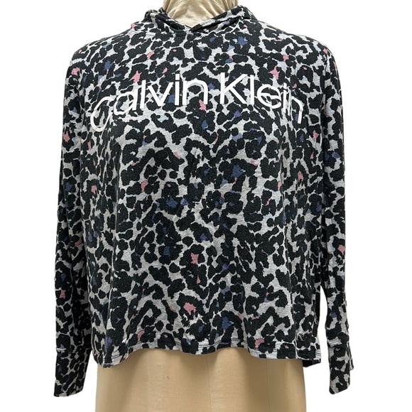 Calvin Klein | Hooded Shirt XL Black/Multi Colored Animal Print Athleisure - Picture 1 of 11
